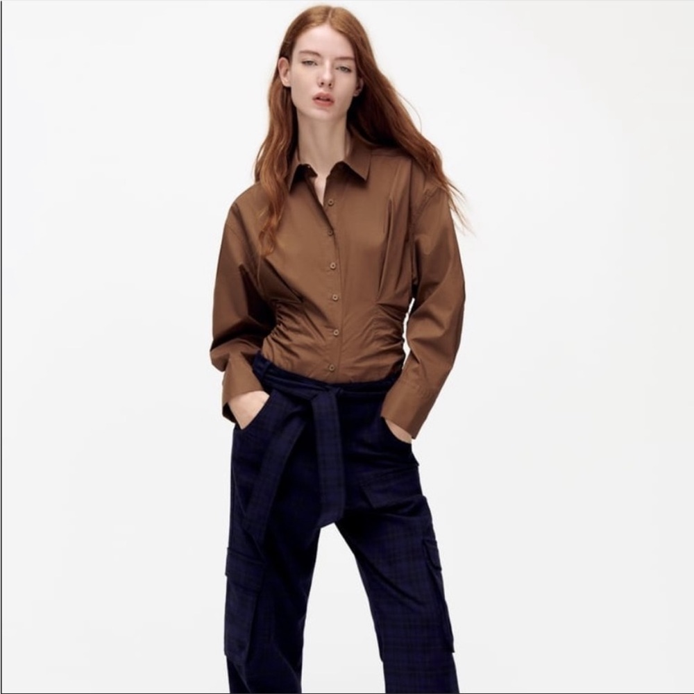 Zara fitted Long Sleeve poplin button up body suit